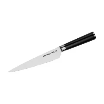 SAMURA Harakiri universali virtuvės peilis 192 mm AUS-8 plieno, Full Tang, juoda rankena
