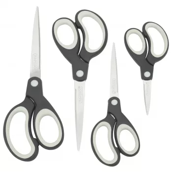 Rapesco Soft Grip žirklių rinkinys, 4 vnt., nerūdijančio plieno ašmenys, juodos/pilkos 1574