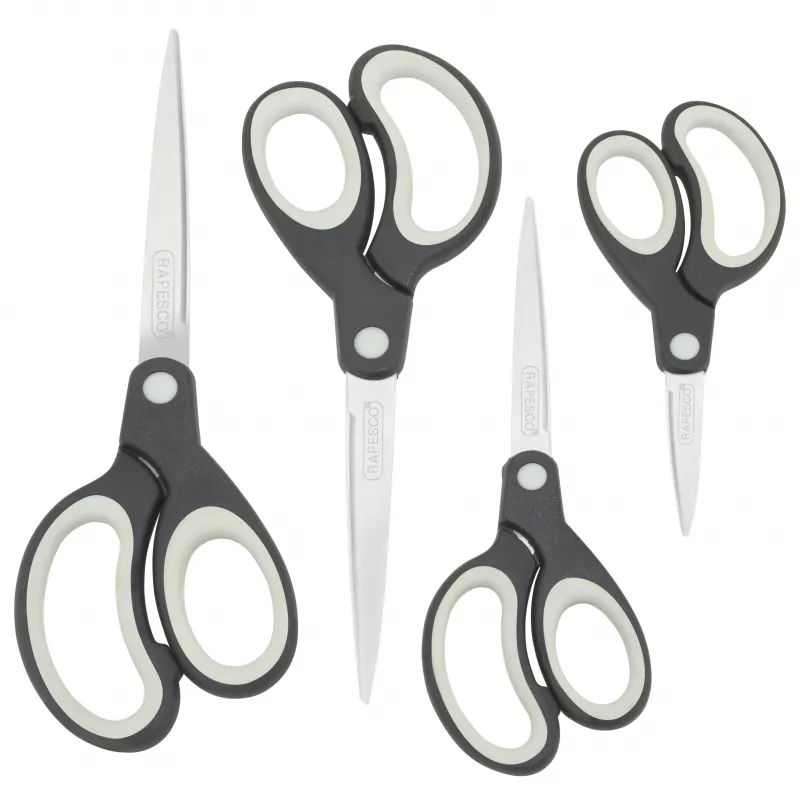 Rapesco Soft Grip žirklių rinkinys, 4 vnt., nerūdijančio plieno ašmenys, juodos/pilkos 1574
