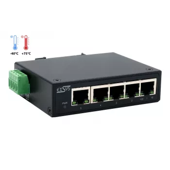 EXSYS 5 prievadų pramoninis eterneto komutatorius, 10/100 Mbps, DIN bėgelis, -40° iki +75°C EX-6200-T