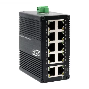 EXSYS Mini 10 prievadų pramoninis Gigabit PoE+ komutatorius, valdomas per interneto sąsają (EX-62036MPOE)