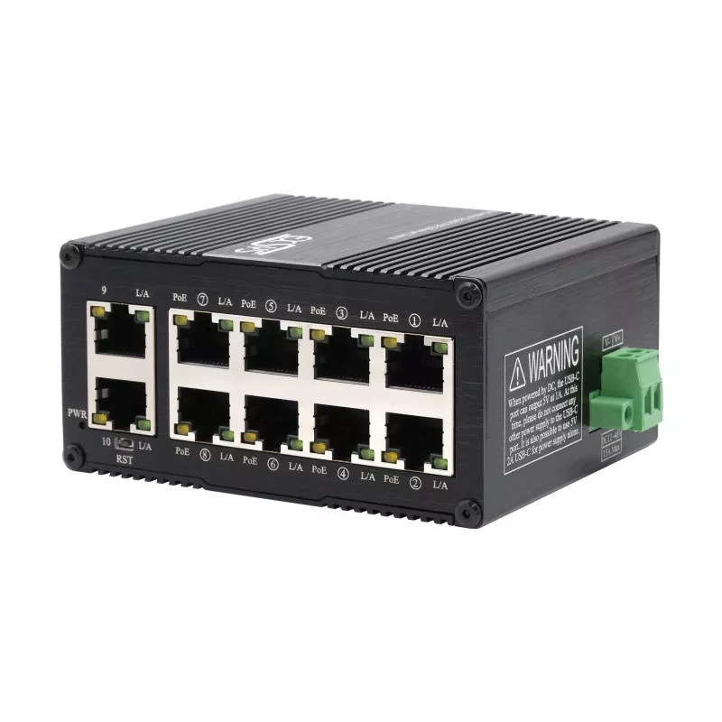 EXSYS Mini 10 prievadų pramoninis Gigabit PoE+ komutatorius, valdomas per interneto sąsają (EX-62036MPOE)