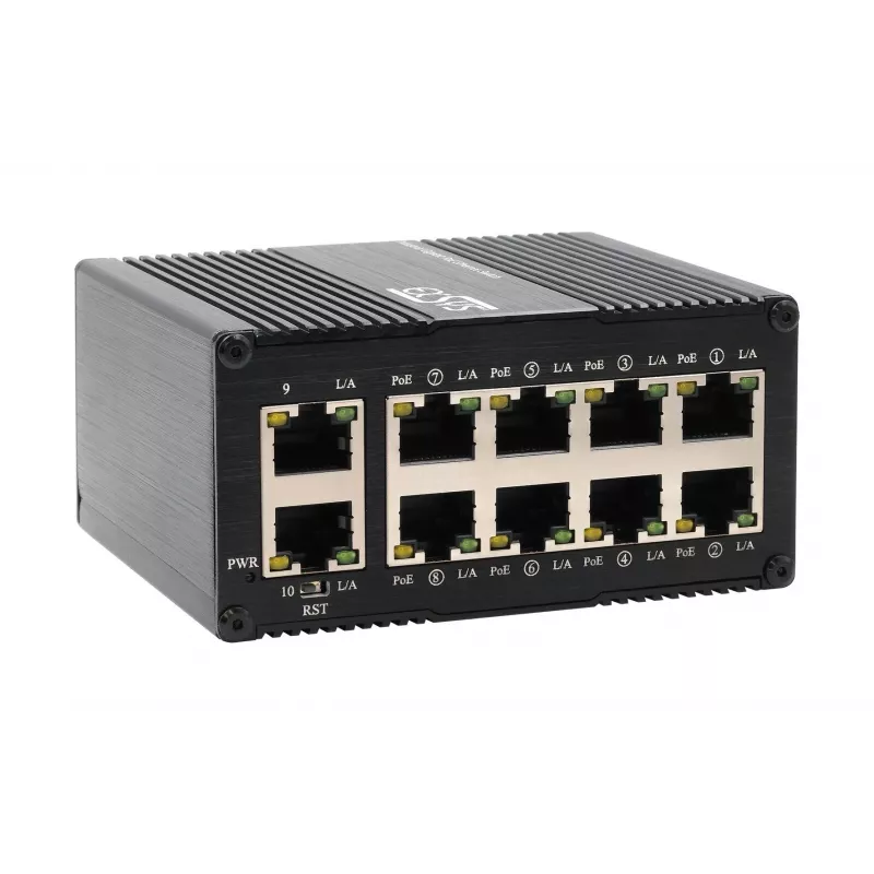 EXSYS Mini 10 prievadų pramoninis Gigabit PoE+ komutatorius, valdomas per interneto sąsają (EX-62036MPOE)
