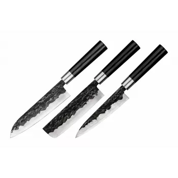 SAMURA Blacksmith 3 dalių peilių rinkinys - šefo, universalių ir smulkių darbų peiliai - AUS-8 plienas, G-10 rankenos