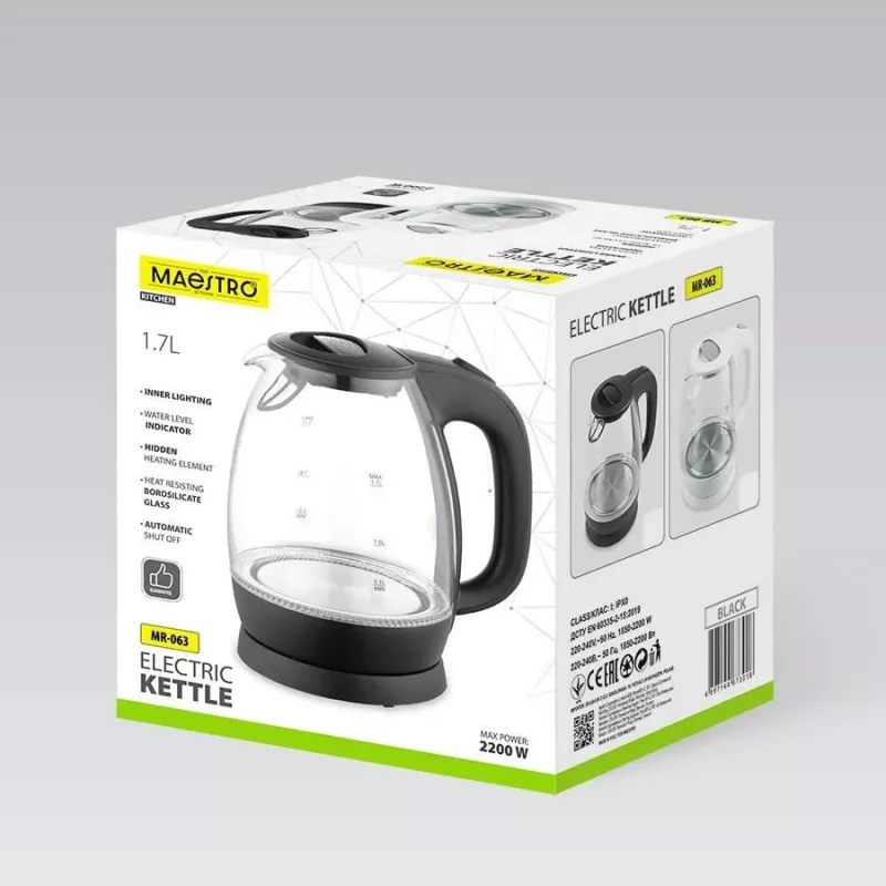 Maestro MR-063 juodas elektrinis virdulys 1,7 L 2200 W