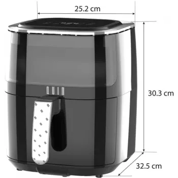 QUIN 4,5 L skaitmeninė karšto oro gruzdintuvė, 1500 W, 80–200 °C, 60 min. laikmatis, 8 programos, juoda