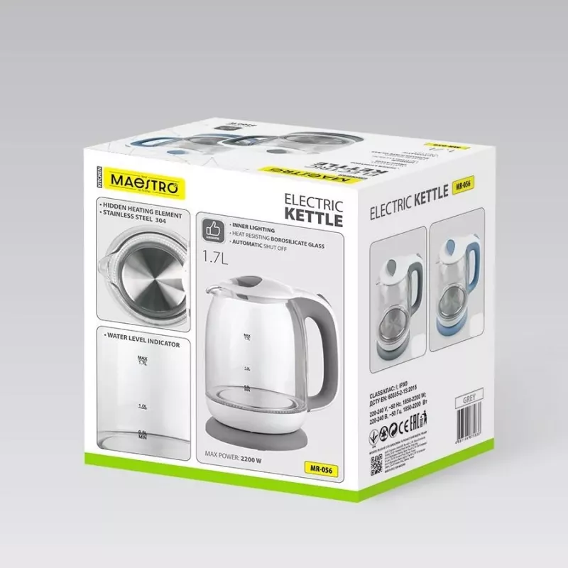 Maestro MR-056 pilkas elektrinis virdulys 1,7 L 2200 W