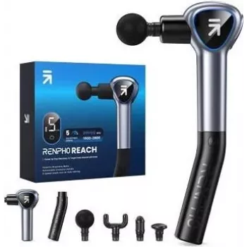 Renpho Reach Mini masažinis pistoletas R-C007 Grey - perkusinis masažuoklis su prailgintu rankenėliu