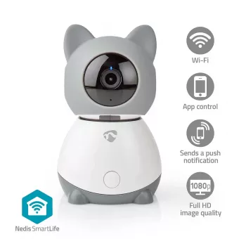 Nedis WIFICI30CGY vidinė belaidė IP saugos kamera – 720p HD, naktinio matymo funkcija, dvipusis garsas