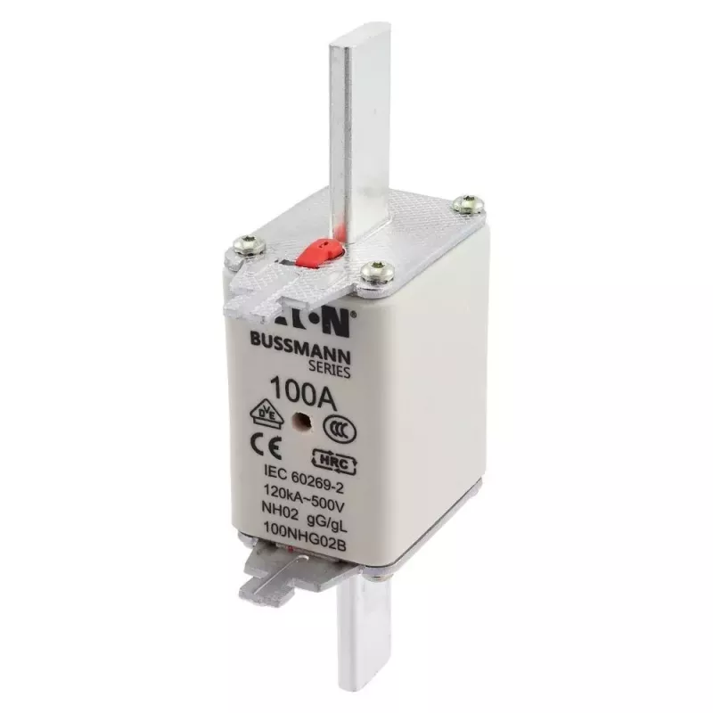 Eaton 100NHG02B NH saugiklis D02 100 A 500 V gG su mechaniniu indikatoriumi, 3 vnt.