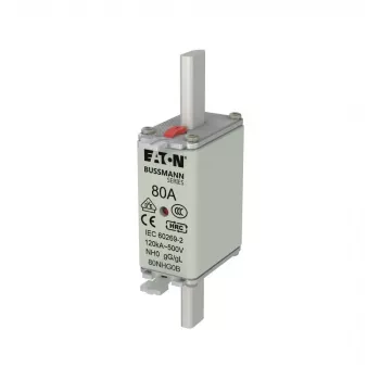 Eaton 80NHG0B NH saugiklis, 0 dydis, 80 A, 500 V AC, gG, mechaninis indikatorius, 3 vnt.