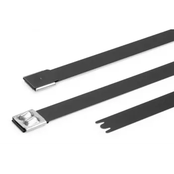 HellermannTyton MBT14XHFC-SS316/SP-BK nerūdijančio plieno kabelių raištis, rutulinė spyna, juodas poliesterio padengimas, 360 mm x 7,9 mm, UV stabilizuotas, 1 vnt. 111-00299