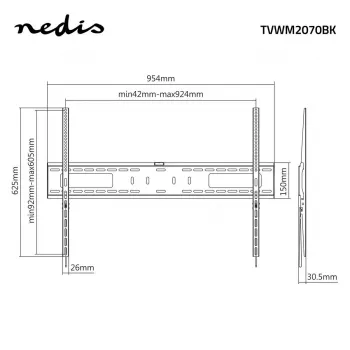 Nedis fiksuotas TV sieninis laikiklis 60–100 colių ekranams, 75 kg maks., VESA 200x200–800x400, juodas