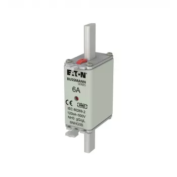 Eaton 6NHG0B NH saugiklis su mechaniniu indikatoriumi, NH0 dydis, 6 A, 500 V AC, gG, 3 vnt. pakuotė