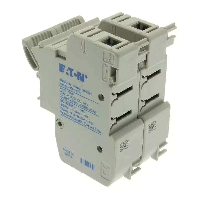 Eaton CH142DU 2 polių cilindrinis saugiklių laikiklis, 50 A, 690 V AC, DIN bėgio montavimas, 14 x 51 mm