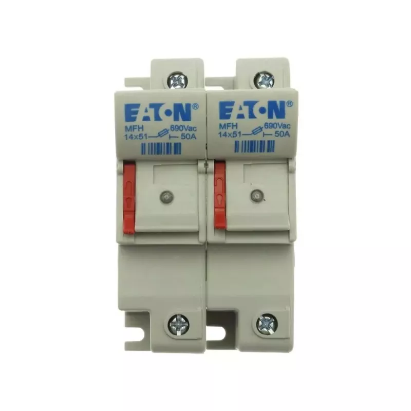 Eaton CH142DU 2 polių cilindrinis saugiklių laikiklis, 50 A, 690 V AC, DIN bėgio montavimas, 14 x 51 mm