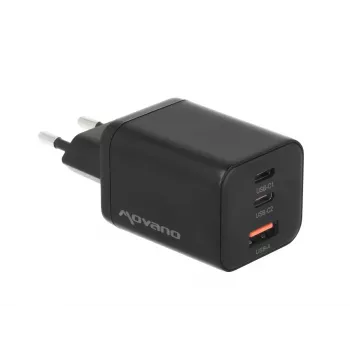 MOVANO GaN 65W 2x USB-C PD + USB-A įkroviklis (juodas)