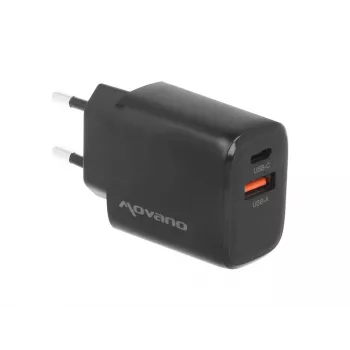 MOVANO GaN 30W USB-C PD + USB-A sieninis įkroviklis (juodas)