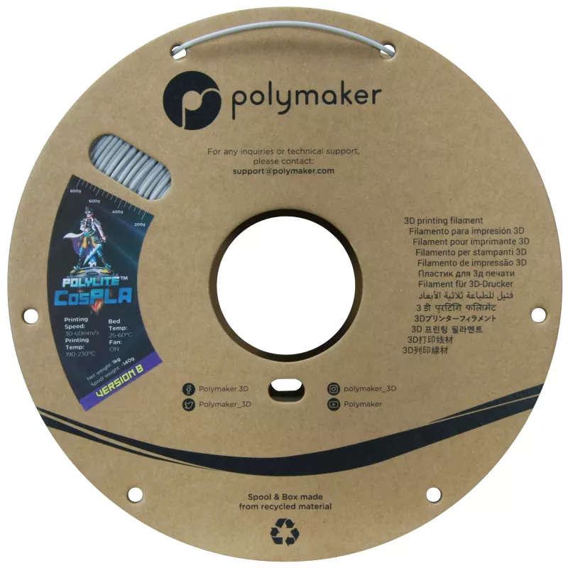 Polymaker PA07045 CosPLA Version B Filamentas PLA lengvai šlifuojamas, geras dažų sukibimas 1,75 mm