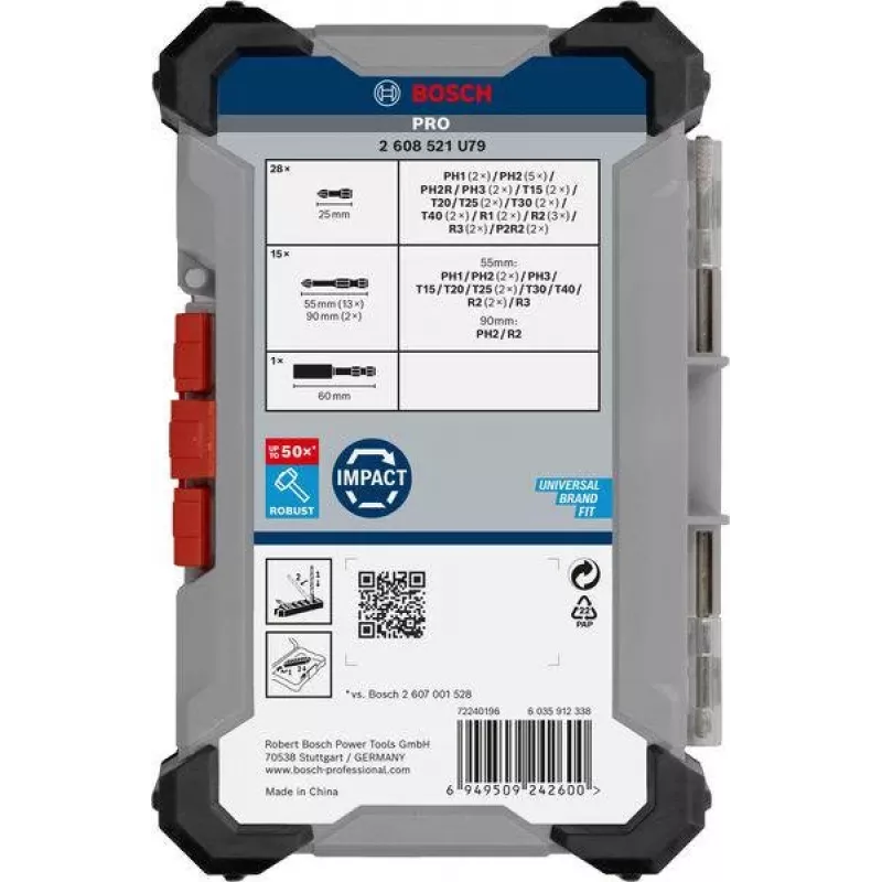 Bosch 2608521U79 34 dalių grąžtų ir atsuktuvų antgalių rinkinys su magnetiniu universaliuoju laikikliu, X-Line dėklu