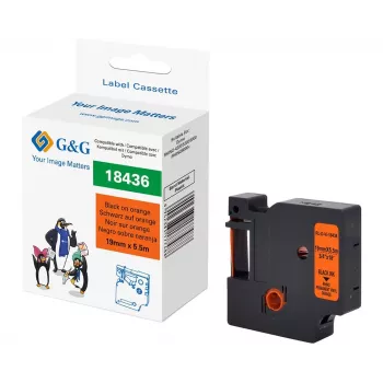 G&G RL-D-Vi-18436 Vinilinė etikečių juosta 19mm x 5.5m oranžinė su juodu spaudu RL-D-Vi-18436-BK/OR-19MM*5.5M