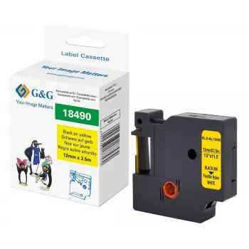 G&G poliamidinė etikečių juosta 12 mm x 3,5 m, geltona/juoda, skirta Dymo Rhino RL-D-Ny-18490-BK/YE-12MM*3.5M