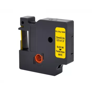 G&G poliamidinė etikečių juosta 12 mm x 3,5 m, geltona/juoda, skirta Dymo Rhino RL-D-Ny-18490-BK/YE-12MM*3.5M