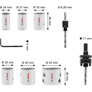 Bosch 2608594614 7 dalių Progressor bi-metalinių skyliapių rinkinys su Power Change adapteriu (20-64 mm)