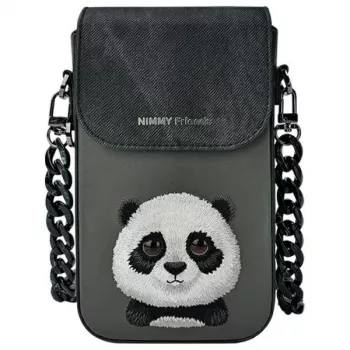 Nimmy Big Eyed Pet 2.0 Panda kryžminė telefono rankinė - juoda PU oda