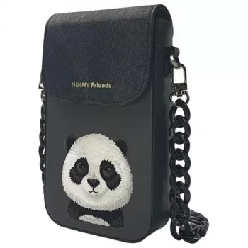 Nimmy Big Eyed Pet 2.0 Panda kryžminė telefono rankinė - juoda PU oda