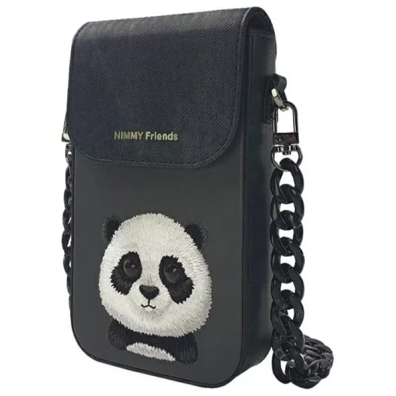 Nimmy Big Eyed Pet 2.0 Panda kryžminė telefono rankinė - juoda PU oda