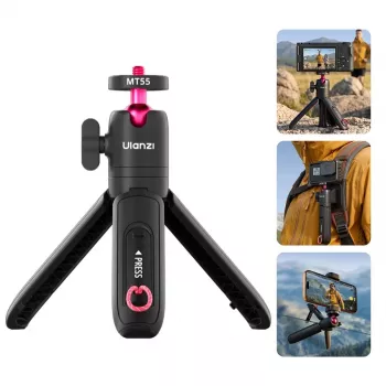 ULANZI MT-55 4-in-1 mini trikojis, selfie lazdelė, rankena ir kuprinės segtukas su rutuline galvute, 1/4 inch sriegiu, telefono laikiklis 60-85mm, aliuminio lydinys, juodas