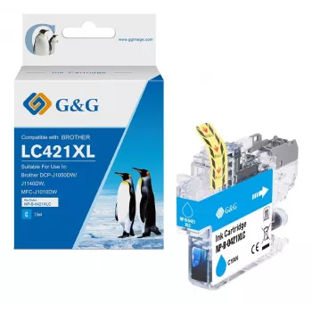 G&G suderinama Brother LC421XLC didelės talpos žydros spalvos rašalo kasetė (500 puslapių)