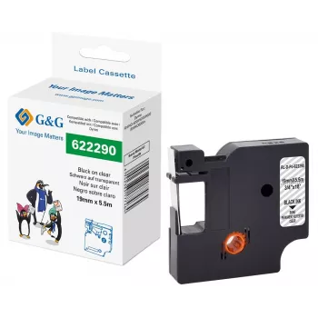 G&G Poliesterio etikečių kasetė permatoma 19 mm x 5,5 m juodas spaudinys, skirta Dymo Rhino RL-D-Po-622290-BK/CL-19MM*5.5M