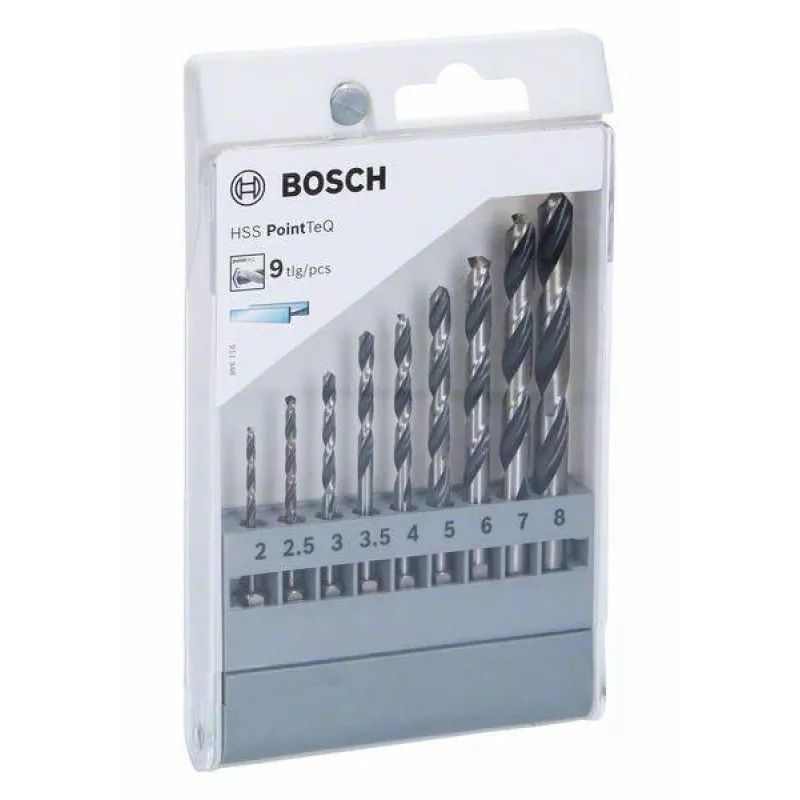 Bosch HSS PointTeQ metalo grąžtų rinkinys, 9 vnt., 2-10 mm, suktuko grąžtai 2607002826