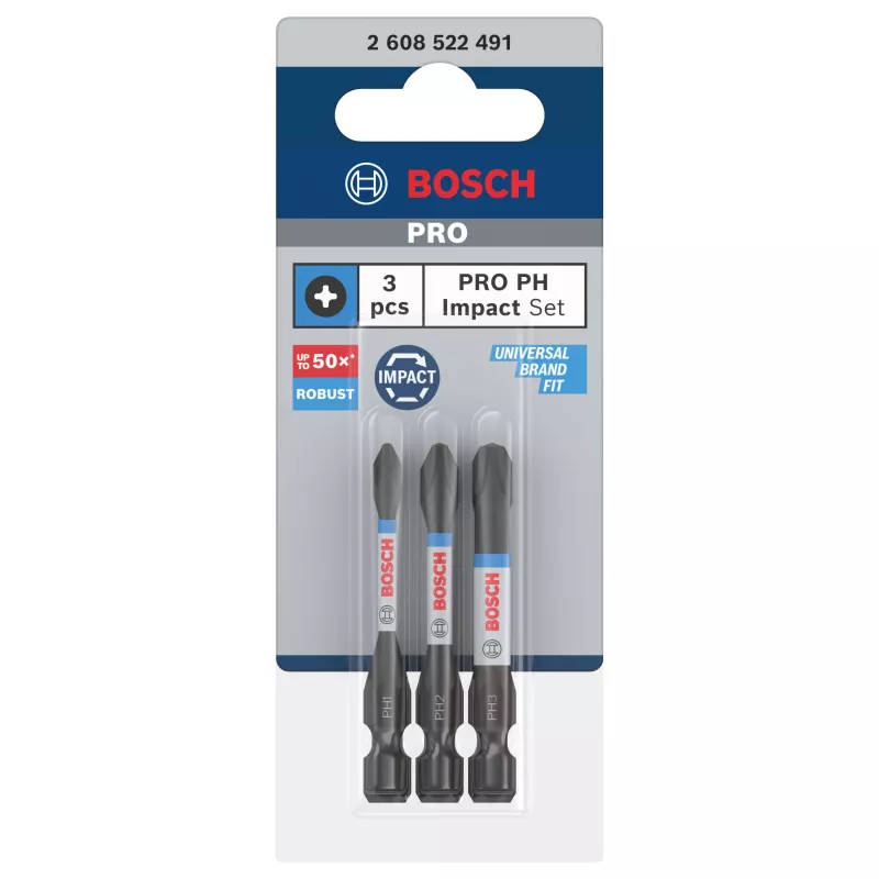 Bosch 2608522491 Phillips PH2 antgalių rinkinys, 3 vnt., 25 mm, 1/4 colio šešiabriaunis kotas