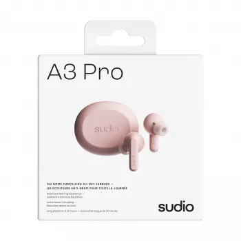 Sudio A3 Pro belaidės Bluetooth ausinės su aktyviuoju triukšmo slopinimu, rožinės A1PROPNK