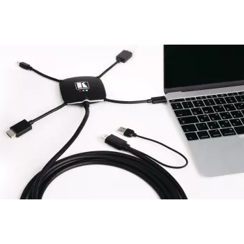 Kramer K-SPIDER daugiaformatis pristatymo adapterio kabelis - HDMI/DisplayPort/Mini DisplayPort/USB-C į HDMI/USB - 3,05 m - 4K aktyvus 91-00015599
