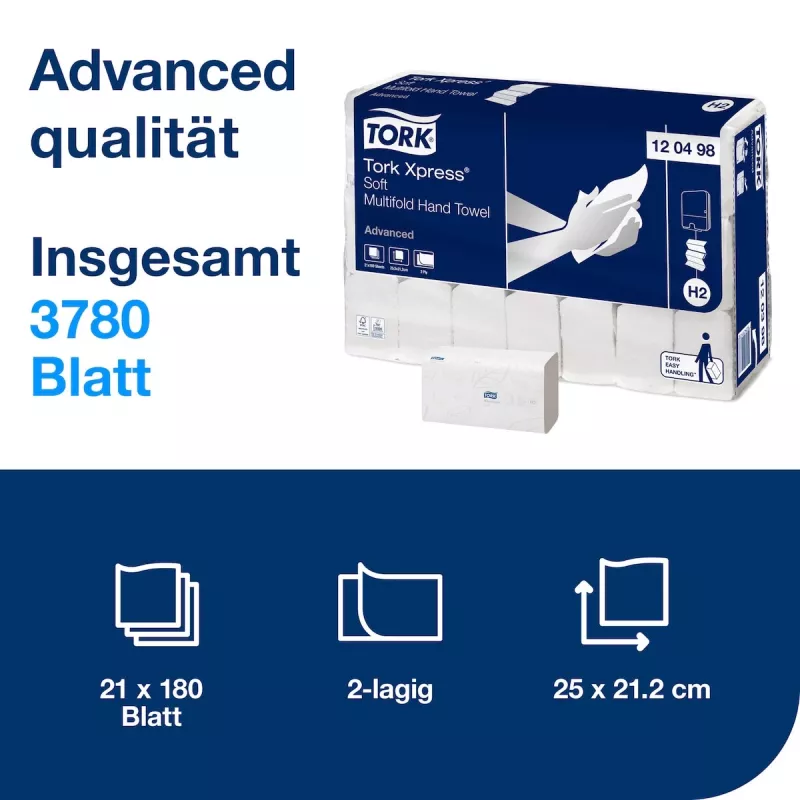 TORK Xpress Soft H2 Advanced Interfold 2 sluoksnių popieriniai rankšluosčiai, balti, 3780 lapų (120498)