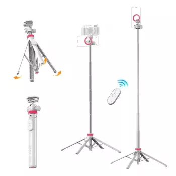 ULANZI MT-44 M MagSafe trikojis selfie lazdelė su Bluetooth nuotolinio valdymo pulteliu, 149 cm, balta