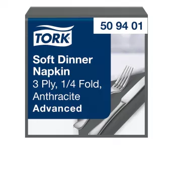 TORK Soft Dinner Advanced Anthracite 3 sluoksnių popierinės servetėlės 39 x 39,5 cm, 100 vnt. (509401)