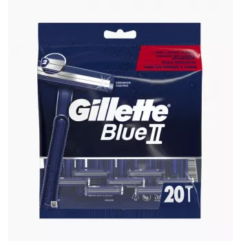 Gillette Blue II vienkartiniai skutimosi peiliukai vyrams, 20 vnt., dvigubi ašmenys su Lubrastrip 7702018466757