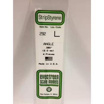 Evergreen 292 polistireno L profilis 350 x 2 x 2 mm, 4 vnt., baltas