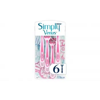 Gillette Simply Venus 3 vienkartinės skutimosi mašinėlės moterims, 3 peiliukų, MoistureRich juostelė, 6 vnt. 8006540826997