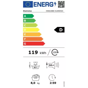 Electrolux EW6D28BE 8 kg šilumos siurblio džiovintuvas, A+++ energijos klasė, baltas