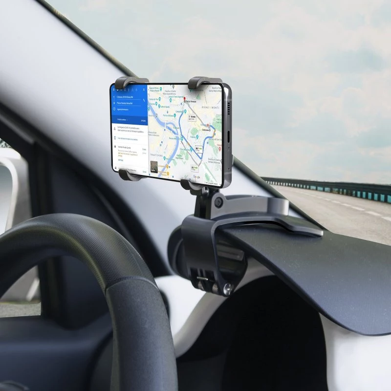 SBS Mobile sukamas automobilio telefono laikiklis su spaustuku prie prietaisų skydelio telefonams iki 7 colių, 360° pasukamas, juodas (TESUPPWHEELK)