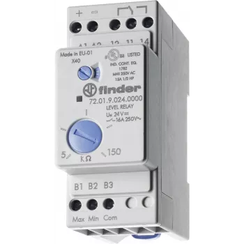 Finder 72.01 serijos lygio kontrolės relė laidžiems skysčiams, 24V AC/DC, 1 CO, 720180240002