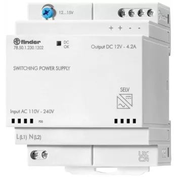 Finder 78.50.1.230.1202 DIN bėgio maitinimo šaltinis 12 V DC 4,6 A 50 W
