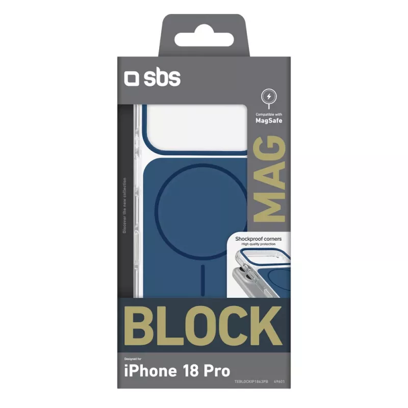 SBS Block Case dėklas iPhone 18 Pro su MagSafe - mėlynas