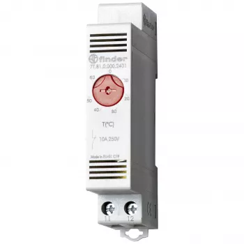 Finder valdymo spintos termostatas 7T.81.0.000.2402, 1 NC kontaktas, 250 V AC, 10 A, 0-60 °C, DIN bėgelis